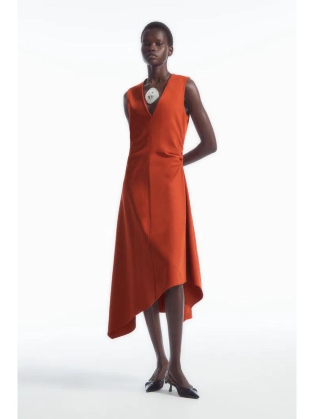 COS Gathered Asymmetric Midi Dress